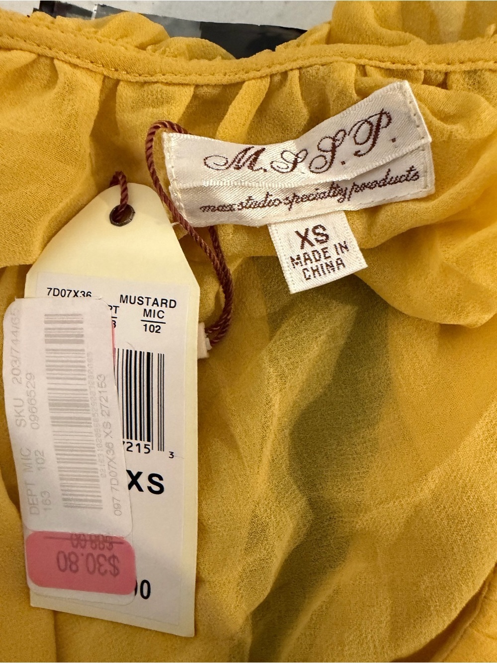 Women's Mustard Ruffle Tie-Neck Blouse - Picture 3 of 3